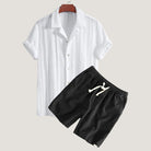 Terramalux-Men Set-Chemise cubaine jacquard et shorts en lin-coton